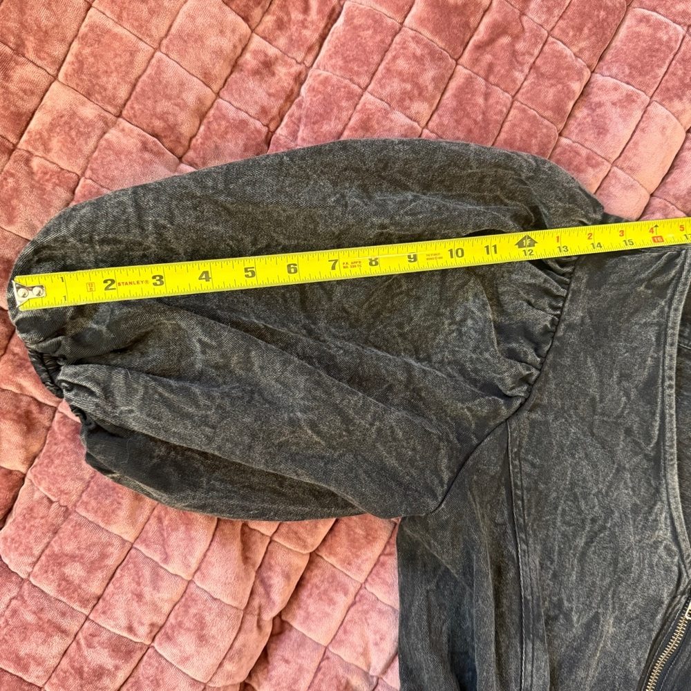 Anthropologie Othilia Acid Wash Puff Sleeve Utility Jumpsuit Charcoal Gray M - Picture 7 of 16